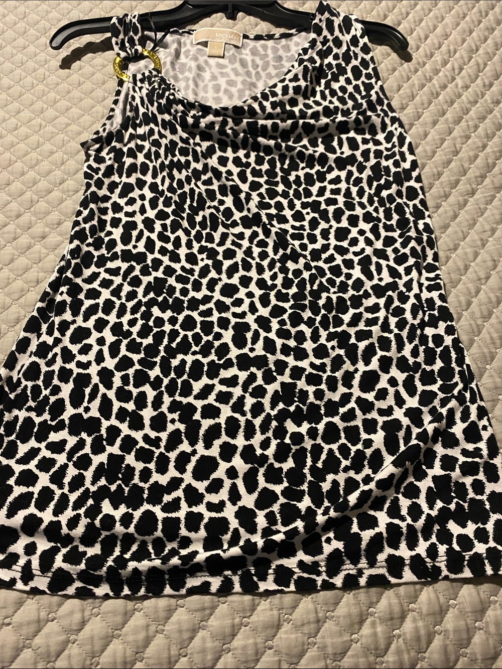 MICHAEL Michael Kors Black & White Leopard Print One-Shoulder Tank